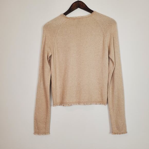 Vintage 90s Y2K Wool Angora Ruffle Cardigan Tan Small - Picture 7 of 10
